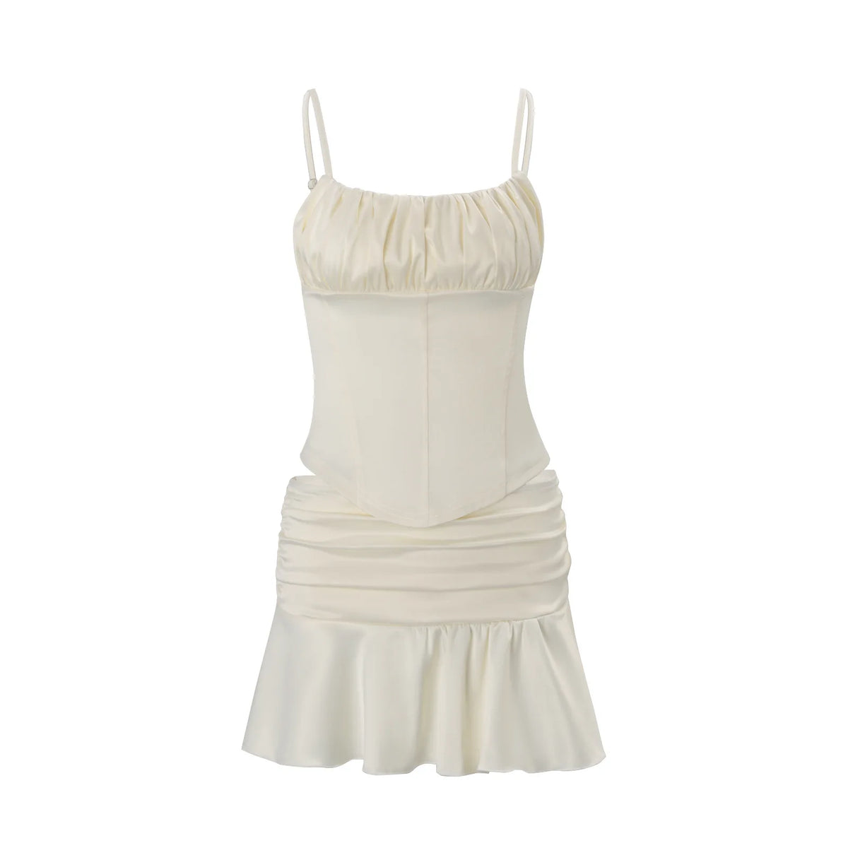 Sexy Satin Ruched Top & Mini Skirt Set