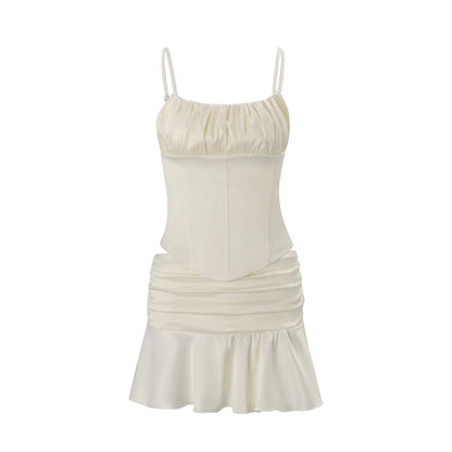 Sexy Satin Ruched Top & Mini Skirt Set