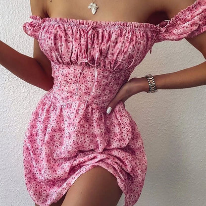 Women’s Elegant Floral Puff Sleeve Mini Dress