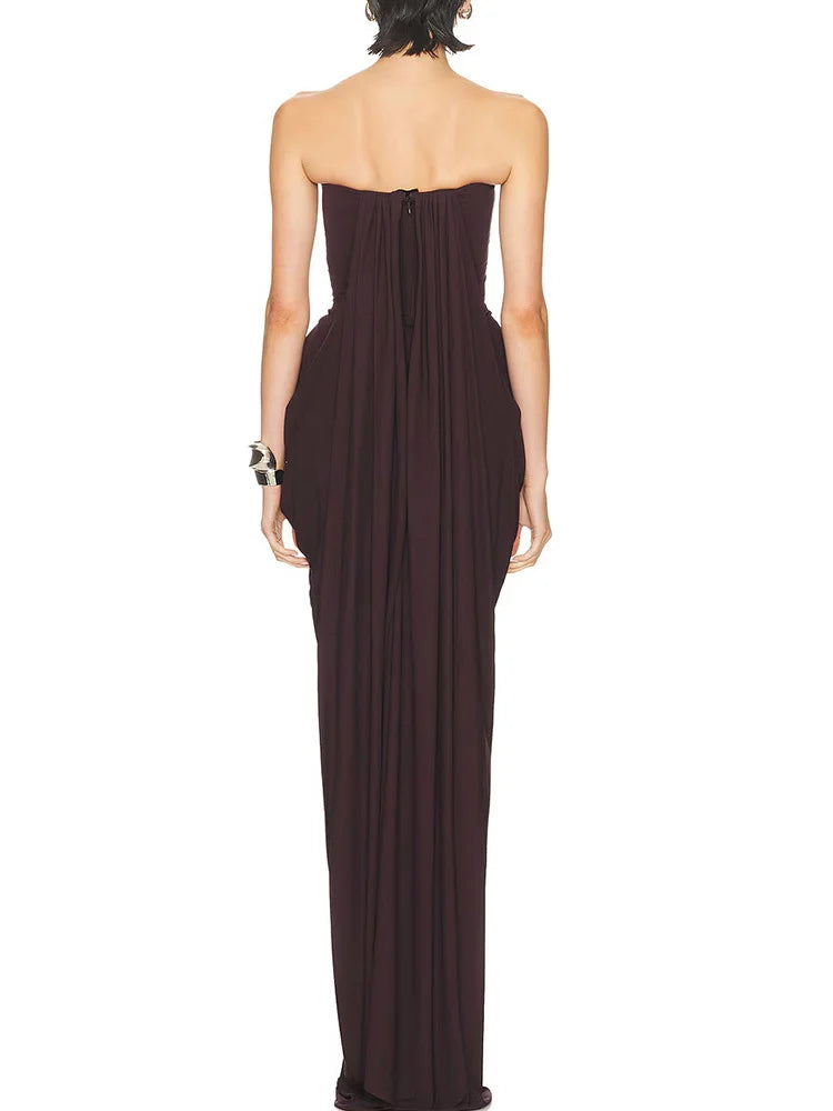 Elegant Strapless Pleated Backless Dress