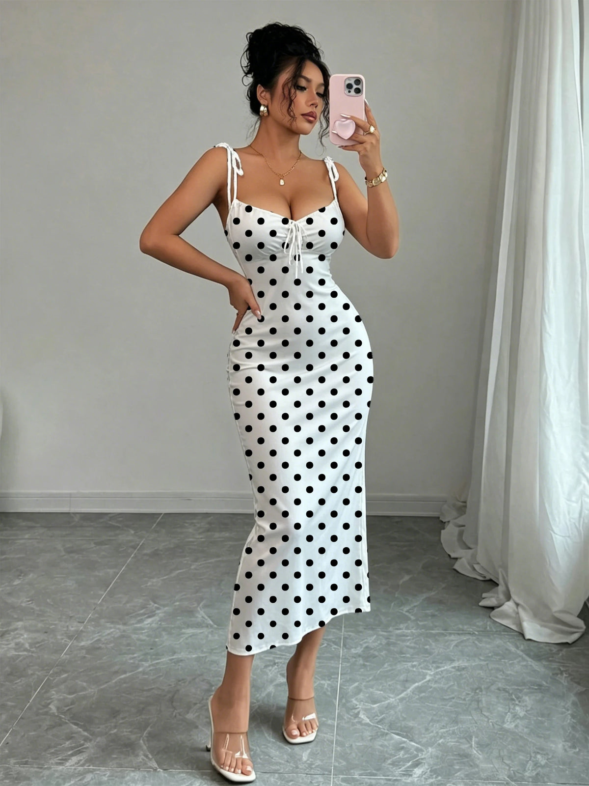 Black Polka Dot Fishtail Dress – Slim Fit & Waist Cinch