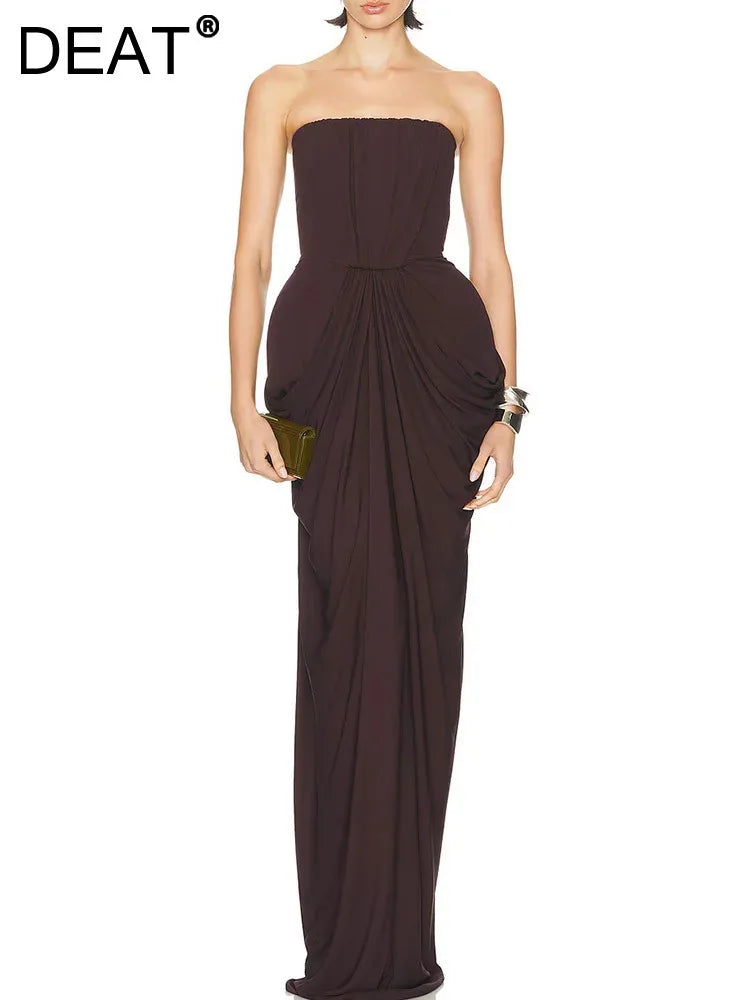 Elegant Strapless Pleated Backless Dress