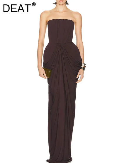 Elegant Strapless Pleated Backless Dress