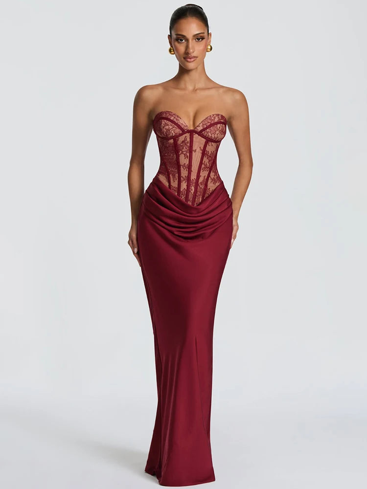 Women's Lace Strapless Maxi Dress