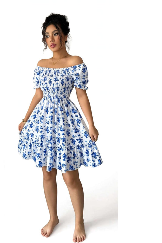 Women’s French Floral Puff Sleeve Mini Dress