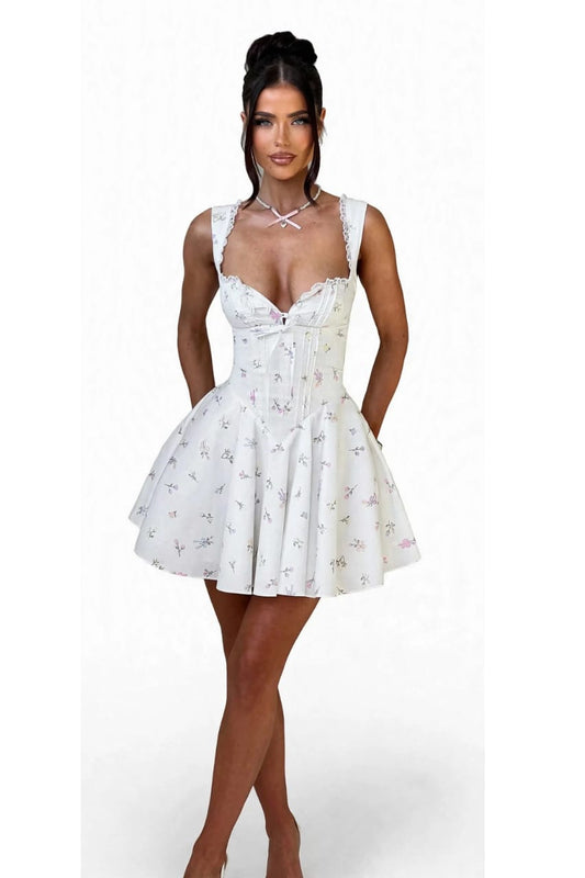 Sexy Lace Corset Button Mini Dress