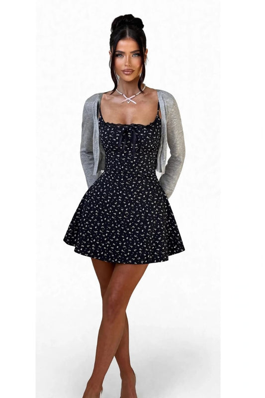 French Floral Strappy Bodycon Mini Dress