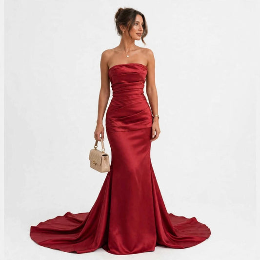 Strapless Satin Mermaid Prom Dress