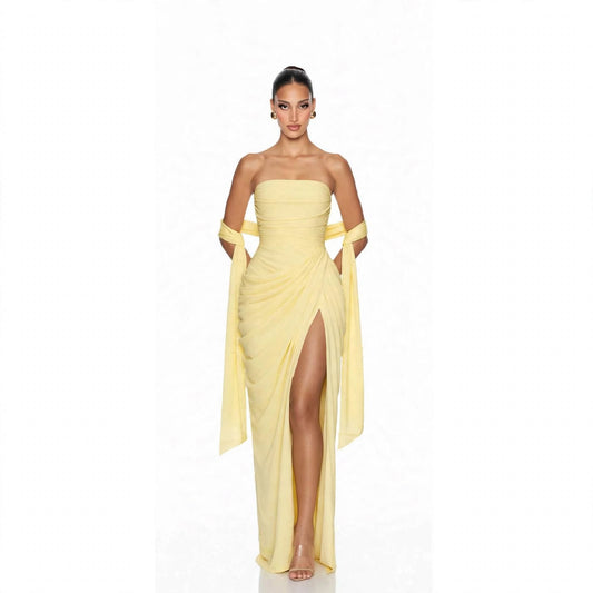 Off-Shoulder Ruched Backless Maxi Dress